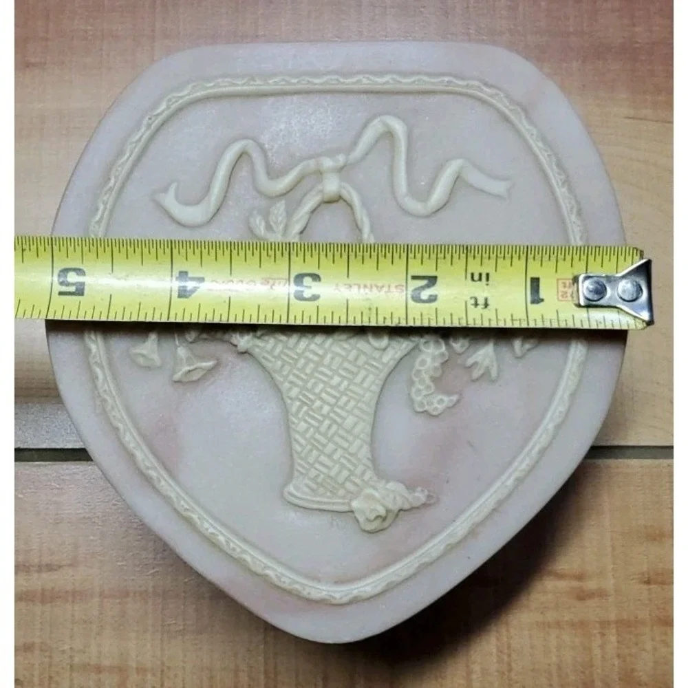 Genuine Incolay Stone Heart Shape Jewelry Trinket Box with Flower Basket Design